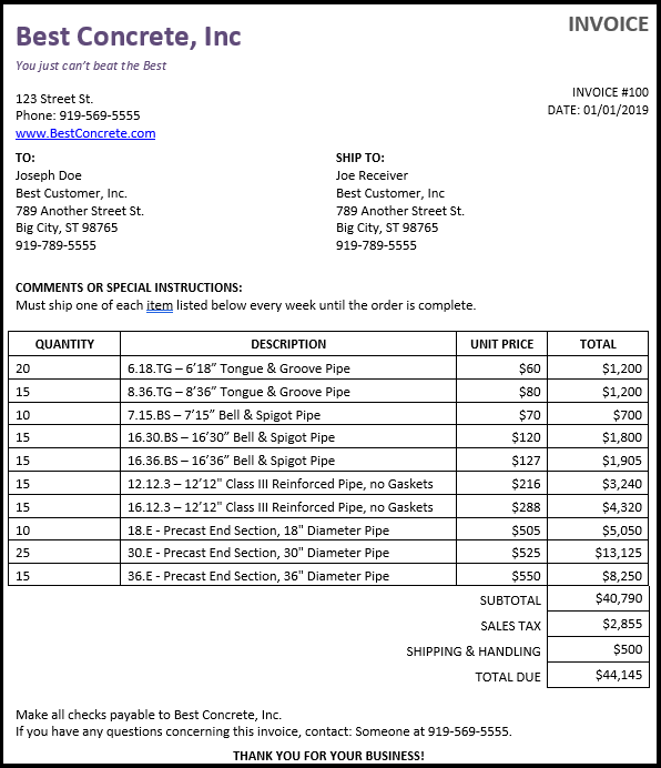 101-15_Best Concrete Invoice