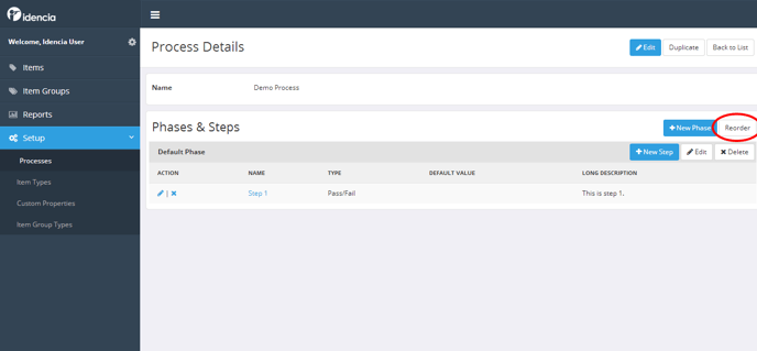 Idencia Reorder Steps