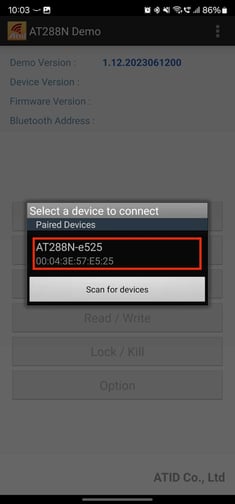 AT288 Demo App_Select a Device