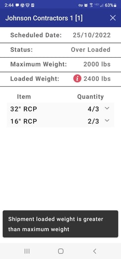 Shipments Over Weight Mobile App